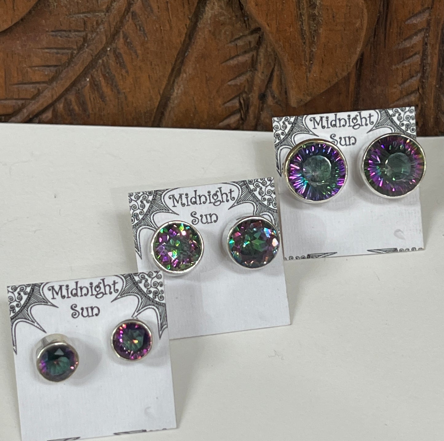 Mystic Topaz Round Faceted Stud Sterling Silver Earrings- 4 Sizes Available
