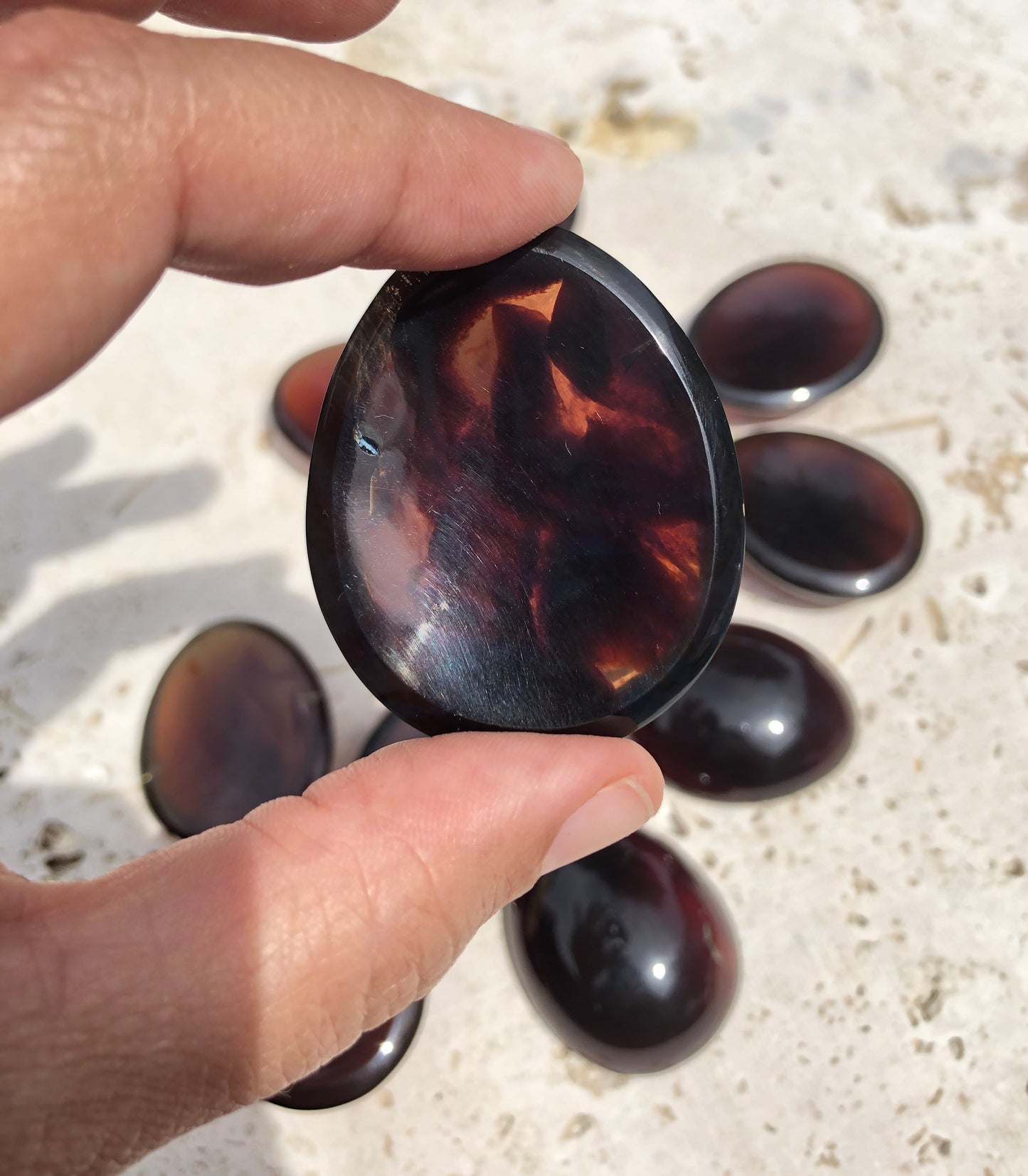 Blue Amber Worry Stones