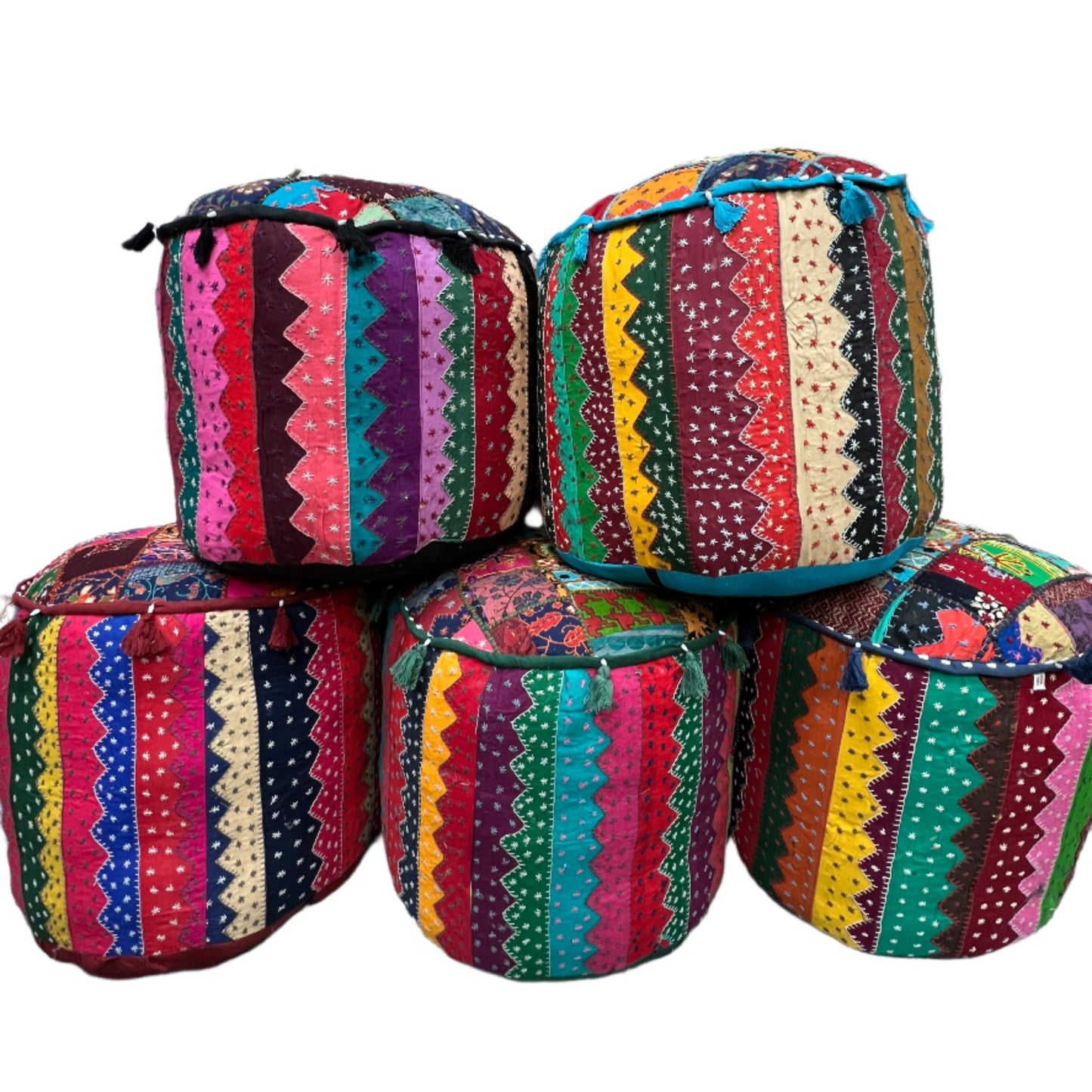 Large Rajasthani Patchwork Fabric Ottoman | 5 Colors