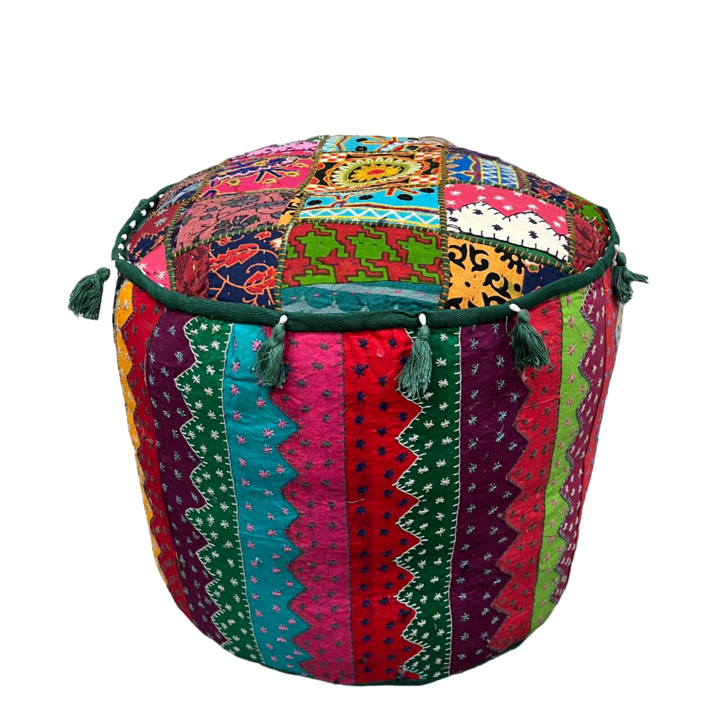 Large Rajasthani Patchwork Fabric Ottoman | 5 Colors