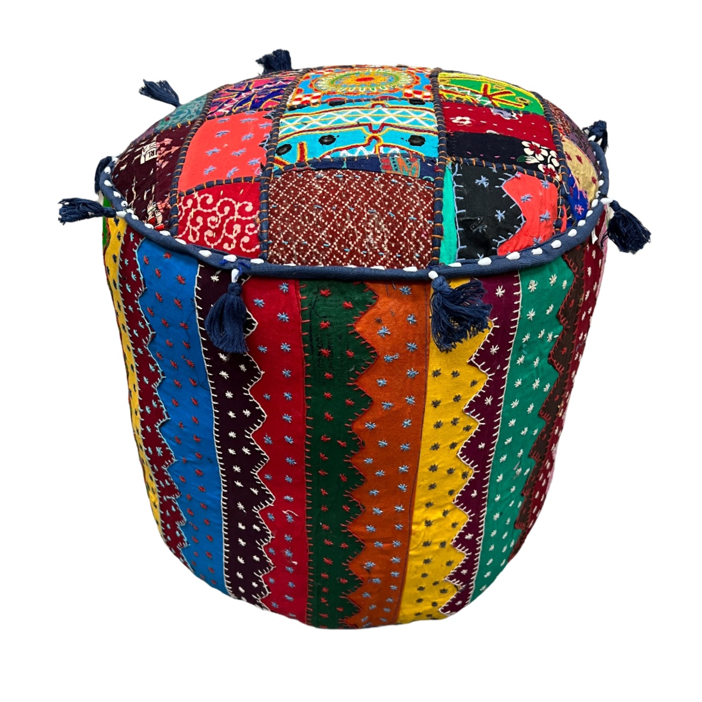 Large Rajasthani Patchwork Fabric Ottoman | 5 Colors