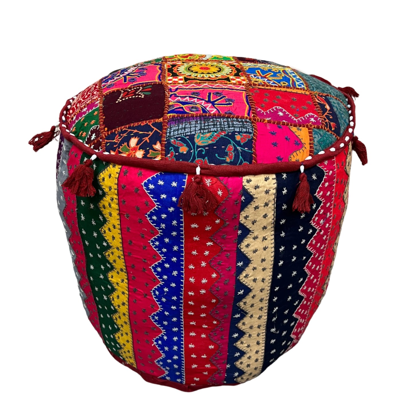 Large Rajasthani Patchwork Fabric Ottoman | 5 Colors