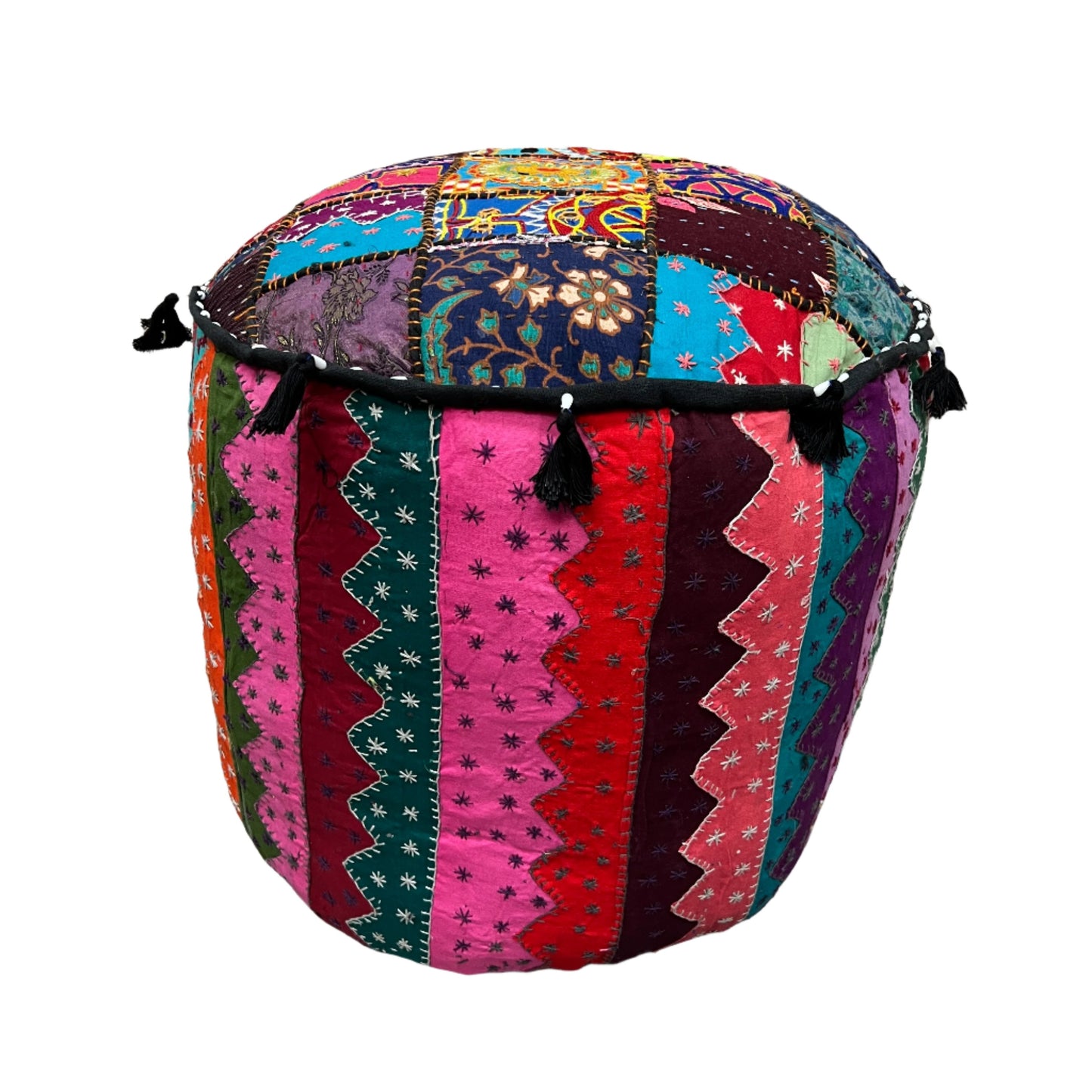 Large Rajasthani Patchwork Fabric Ottoman | 5 Colors