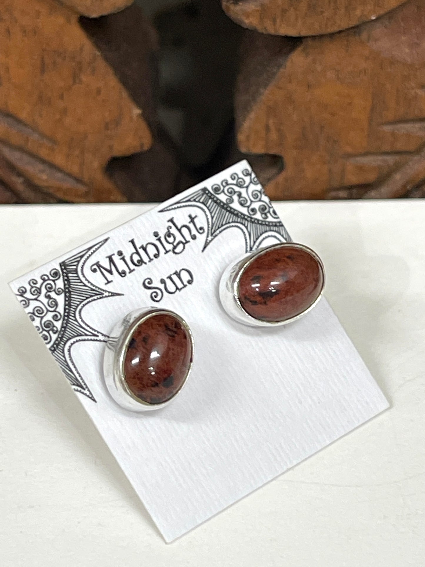 Mahogany Obsidian Sterling Silver (925) 6 x 8mm Stud Earrings