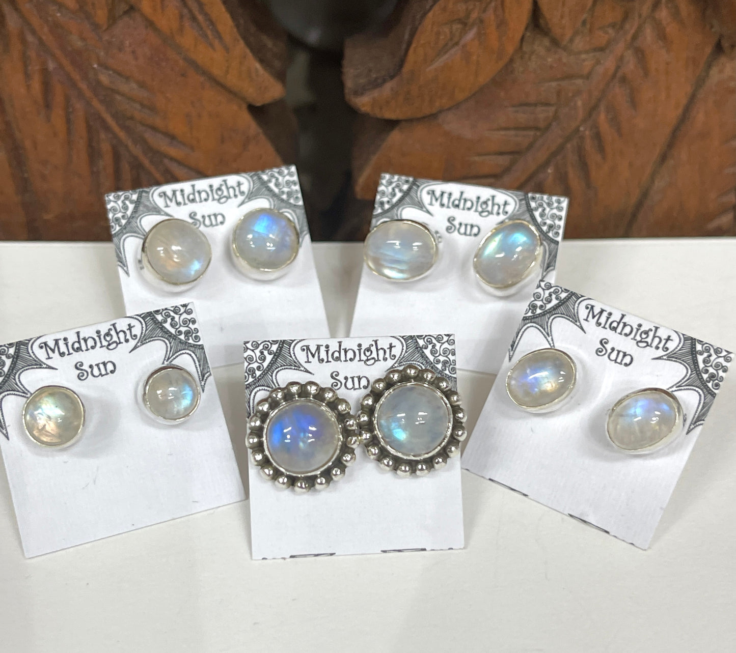 Moonstone Sterling Silver Stud Earrings - 5 Sizes Available