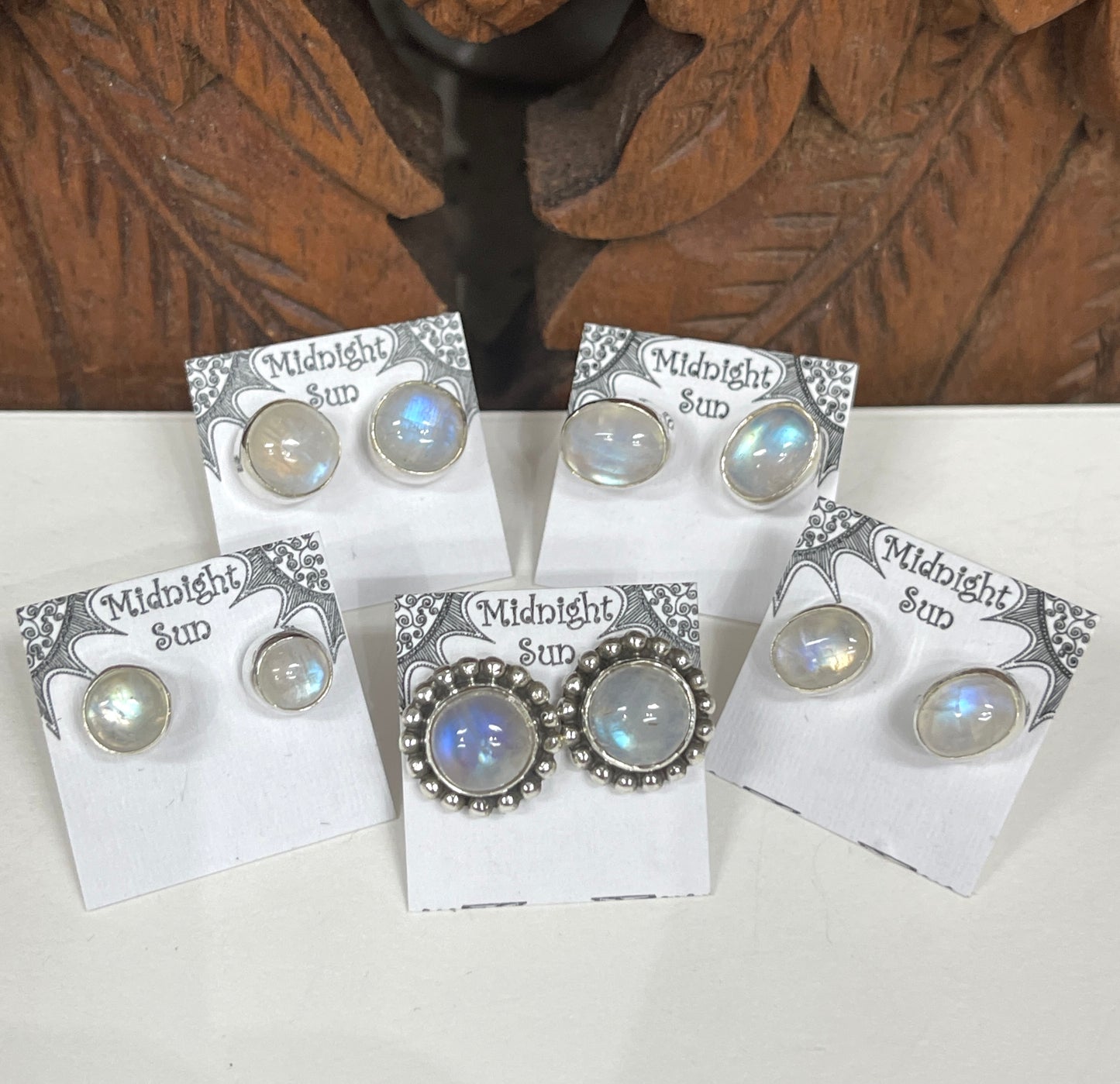 Moonstone Sterling Silver Stud Earrings - 5 Sizes Available