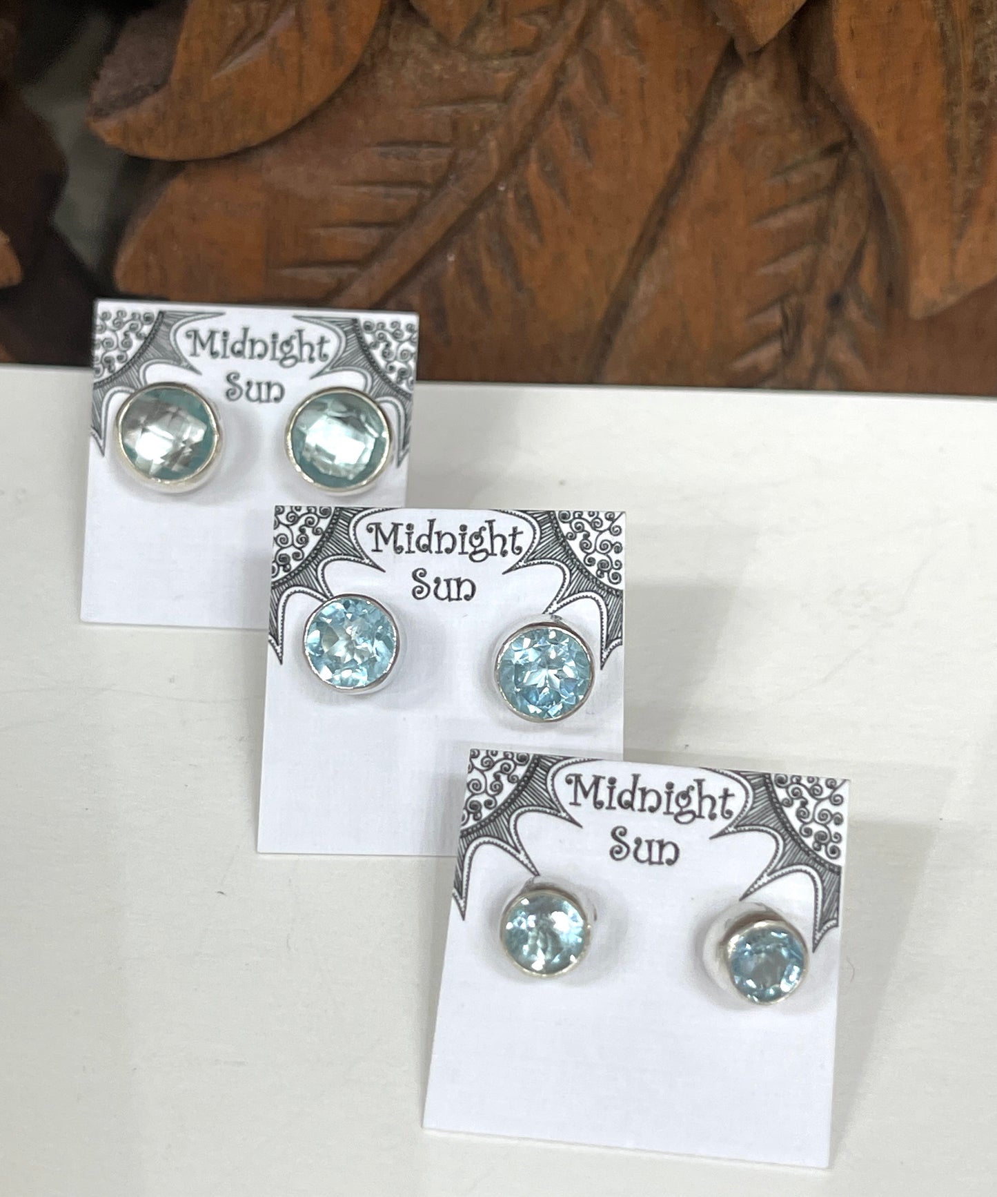 Blue Topaz Sterling Silver Stud Earrings - 6 Sizes Available