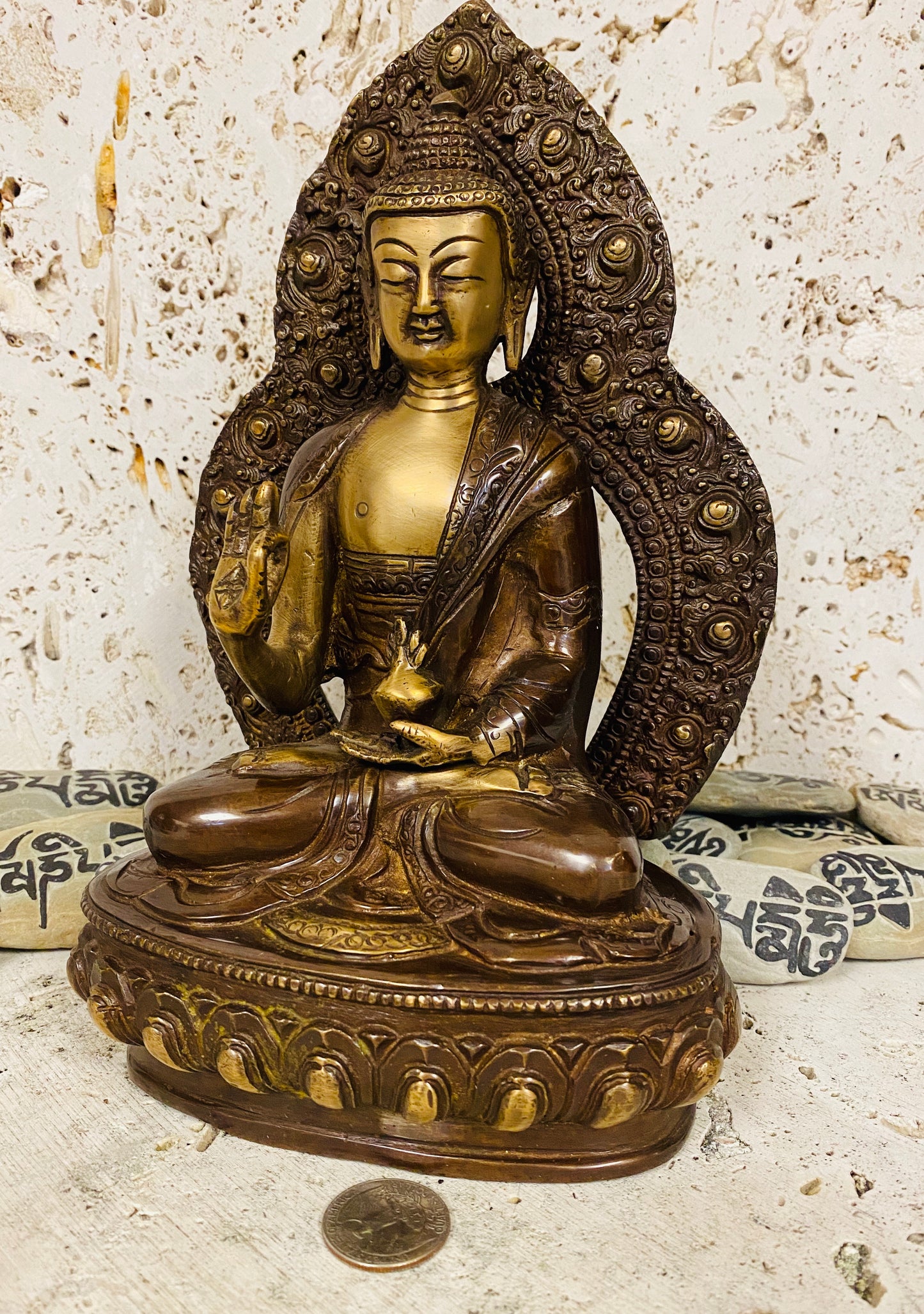 Hand Finished Brass Medicine Buddha Statue - 24cm x 16cm