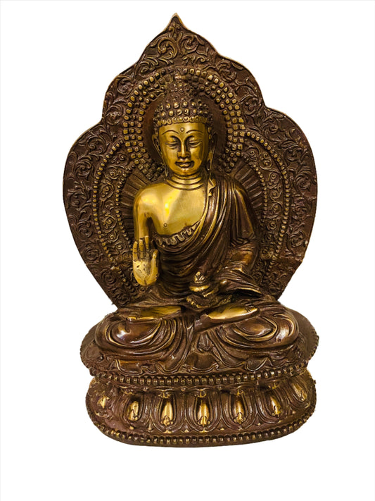 Hand Finished Brass Medicine Buddha Statue - 27cm x 18cm