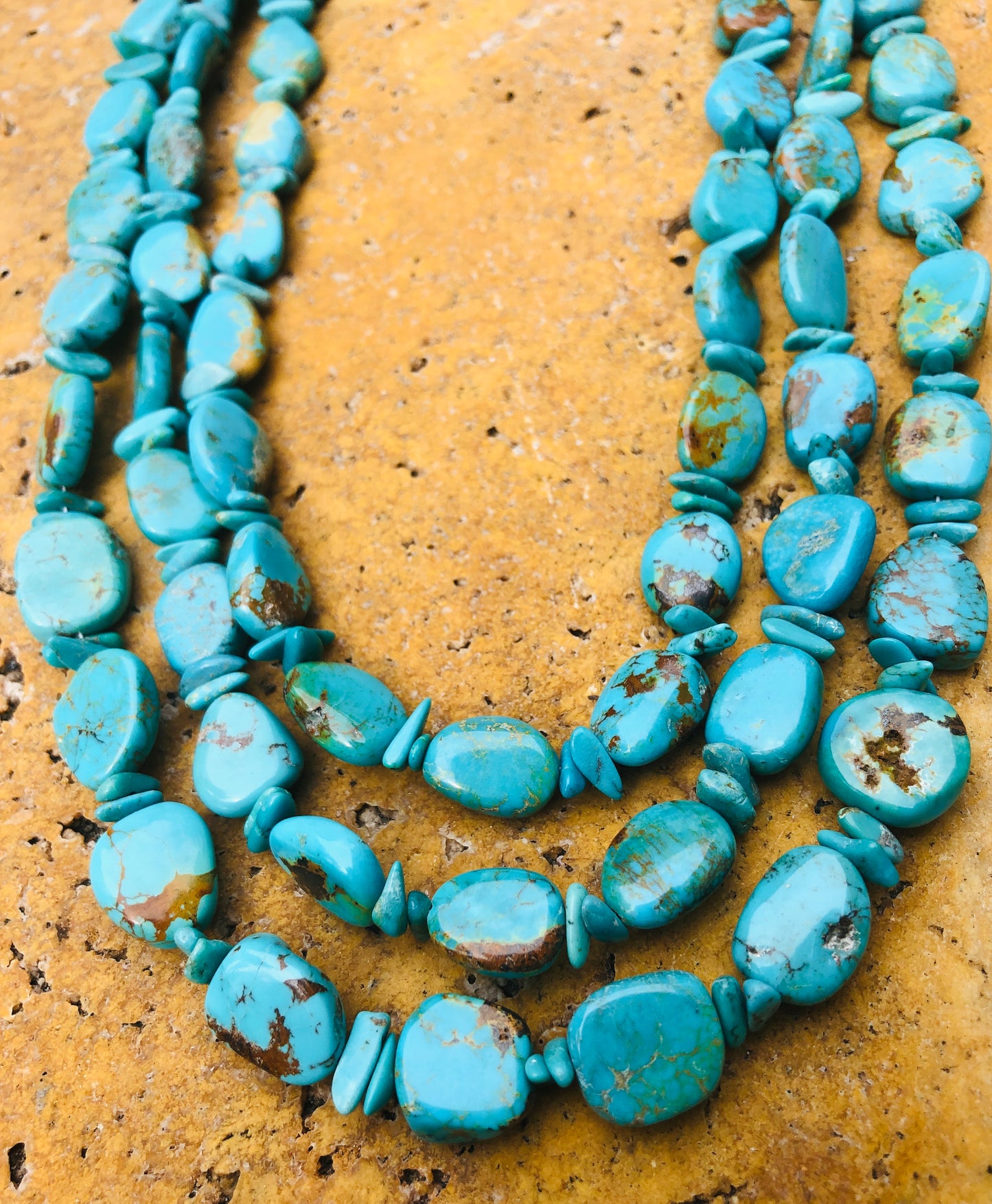 Triple Strand Natural Turquoise Necklace