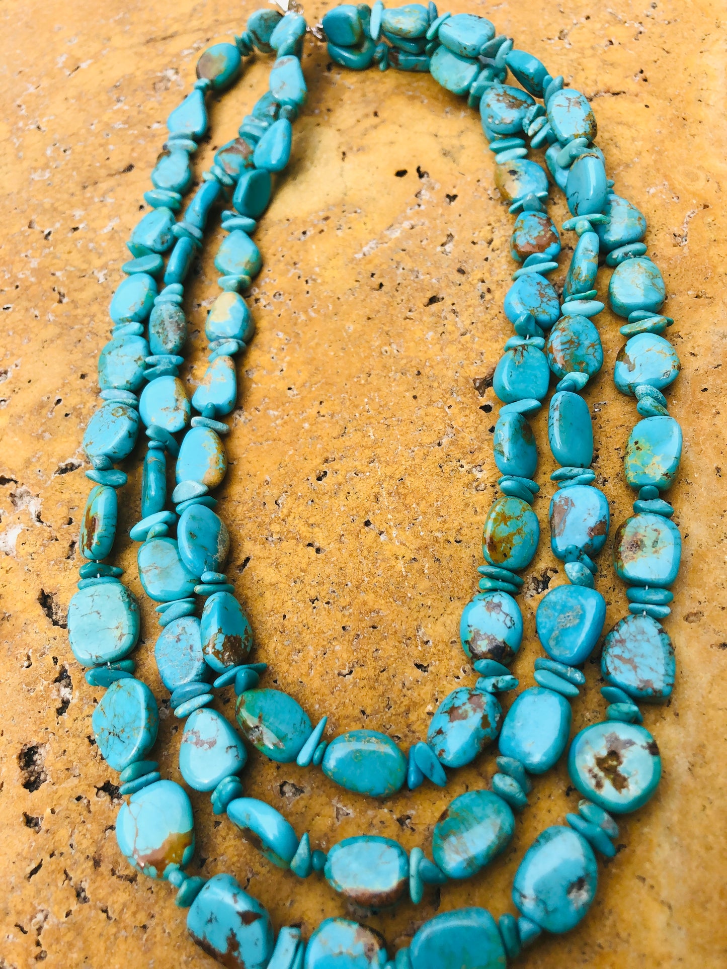 Triple Strand Natural Turquoise Necklace