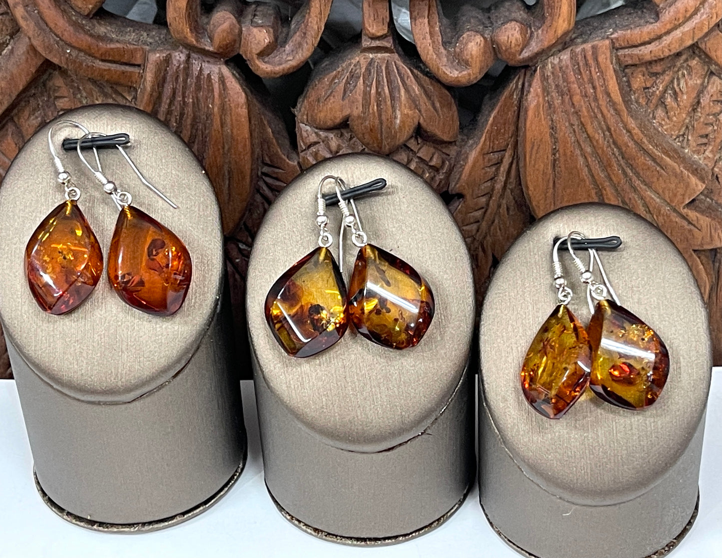 Amber Drop Earrings Sterling Silver