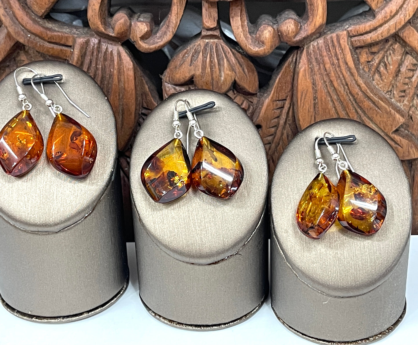 Amber Drop Earrings Sterling Silver