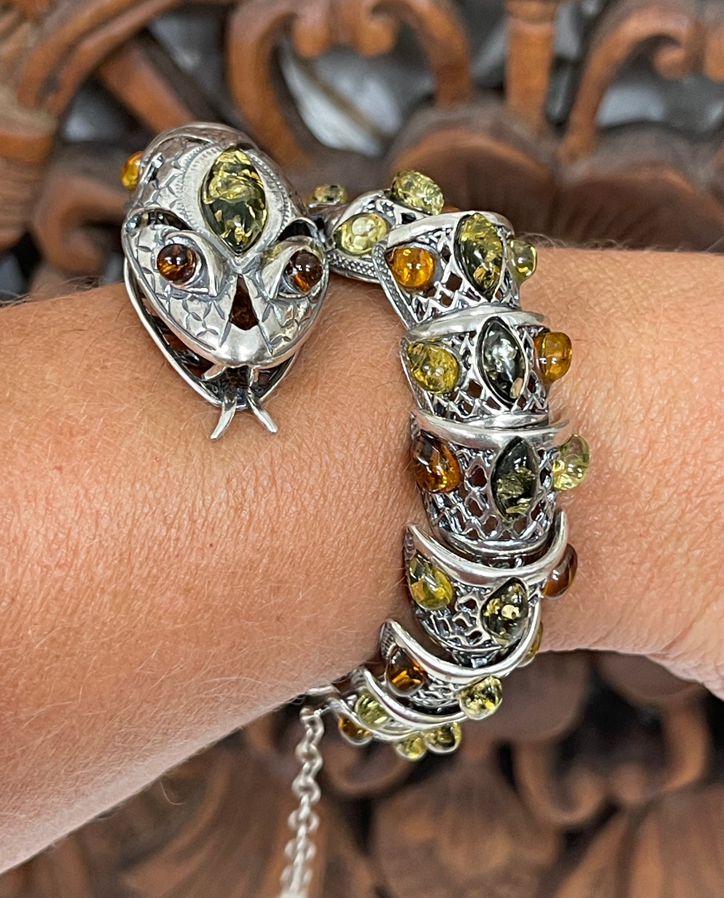 Tri Color Amber Snake Bracelet