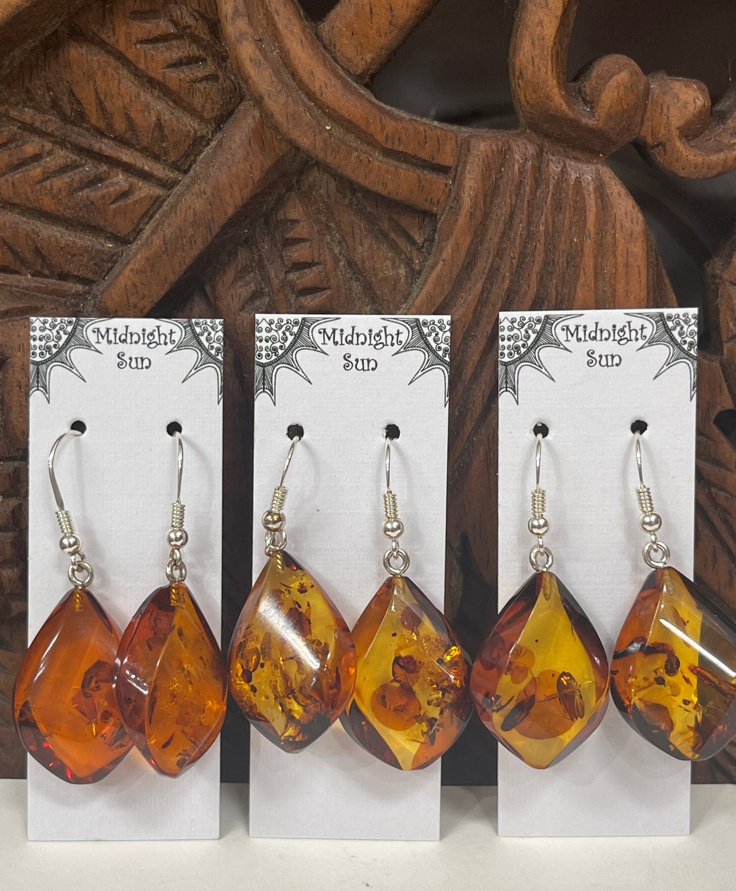 Amber Drop Earrings Sterling Silver
