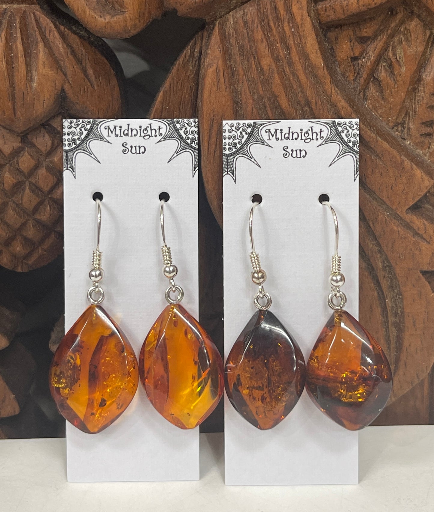 Amber Drop Earrings Sterling Silver