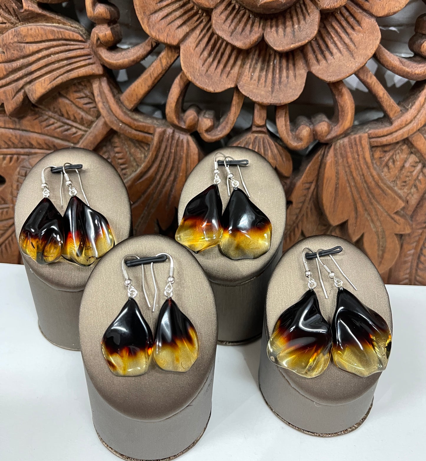 Natural Tri Color Amber Drop Earrings