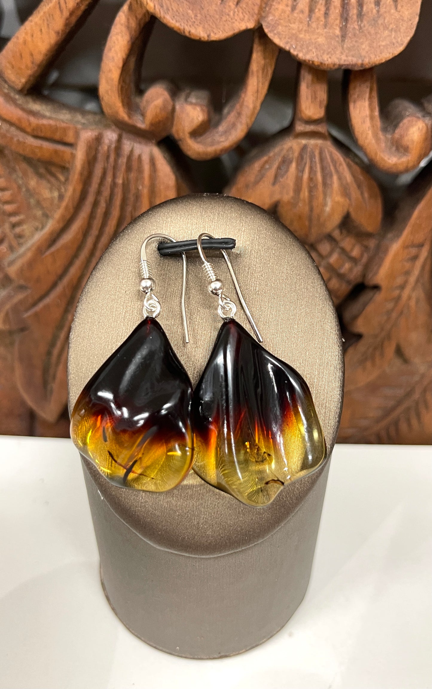 Natural Tri Color Amber Drop Earrings