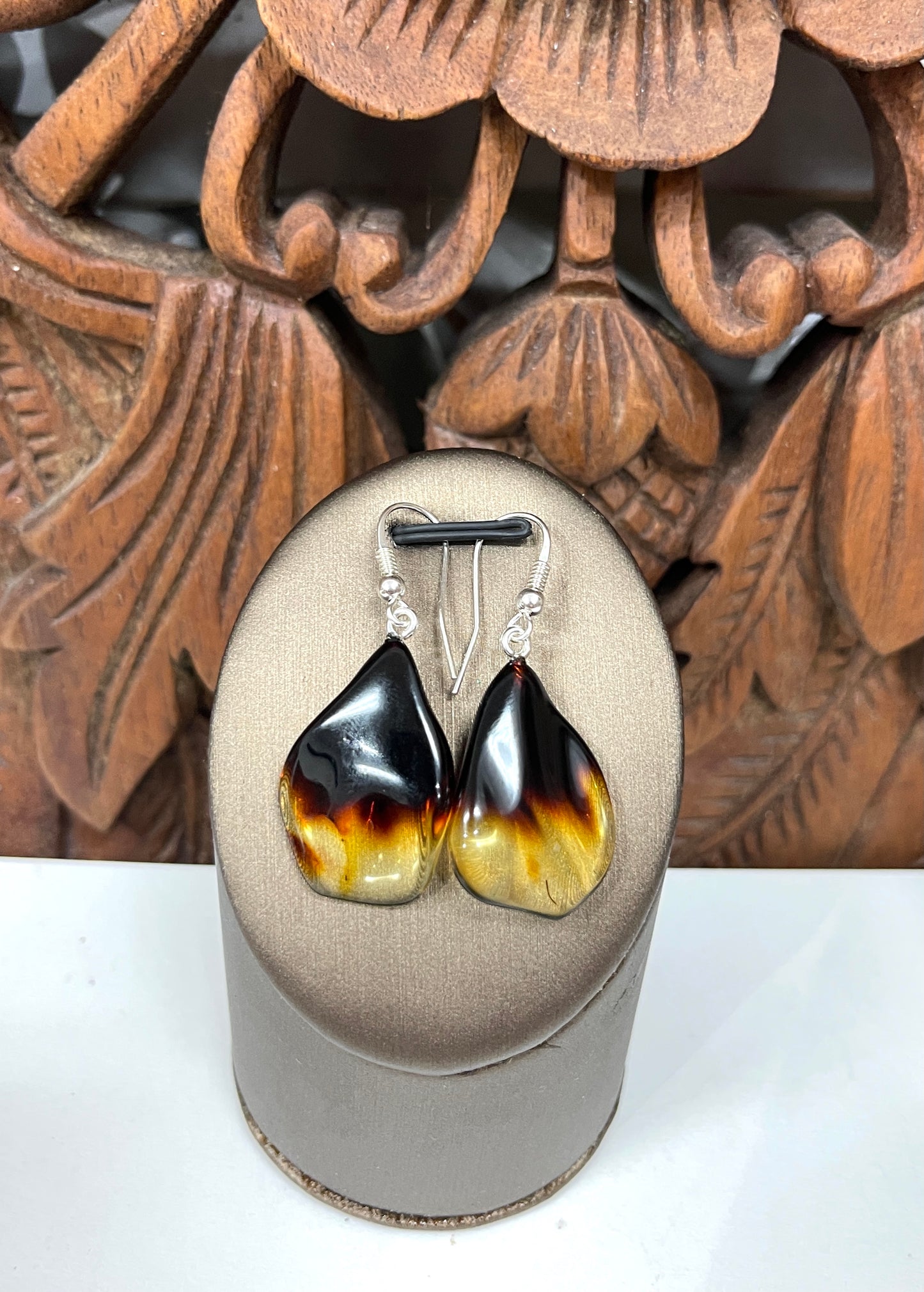 Natural Tri Color Amber Drop Earrings