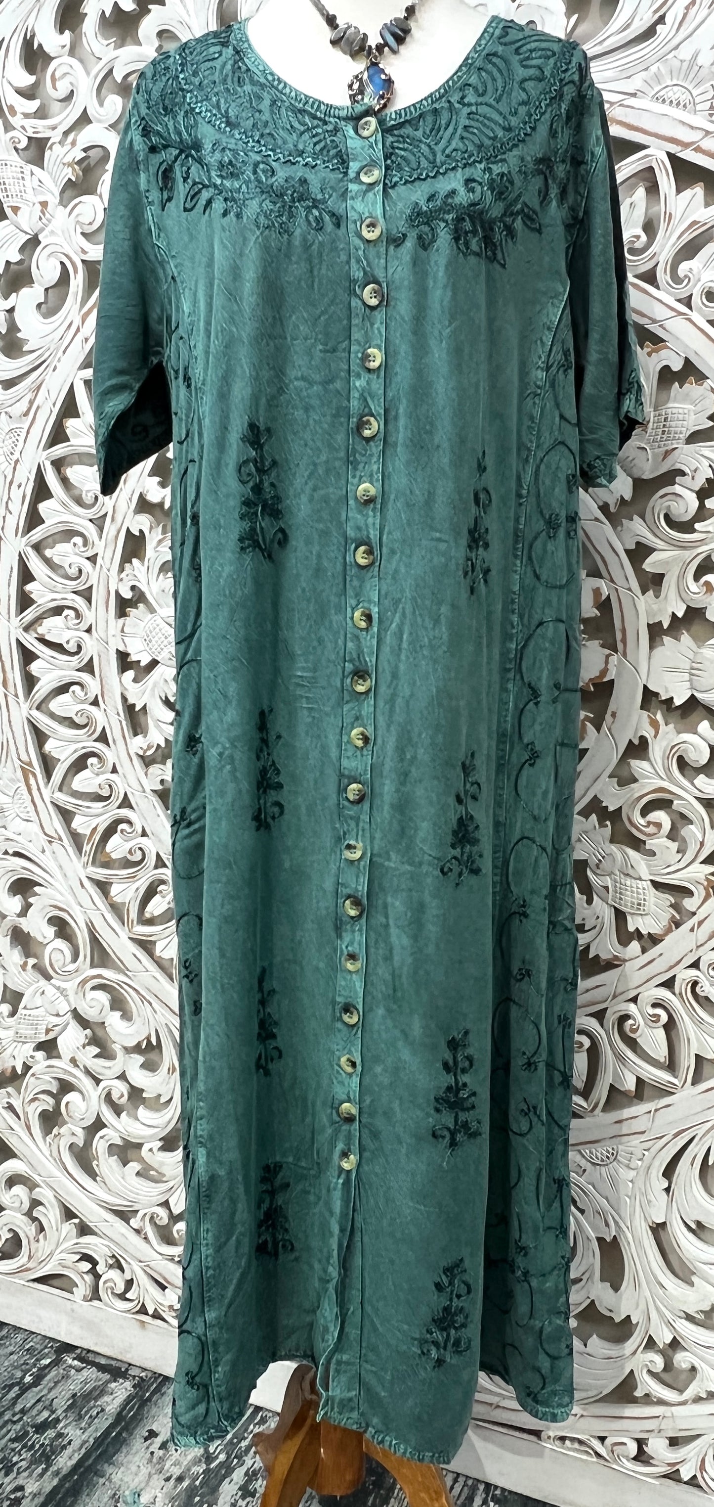 Long Embroidered Button up Dress