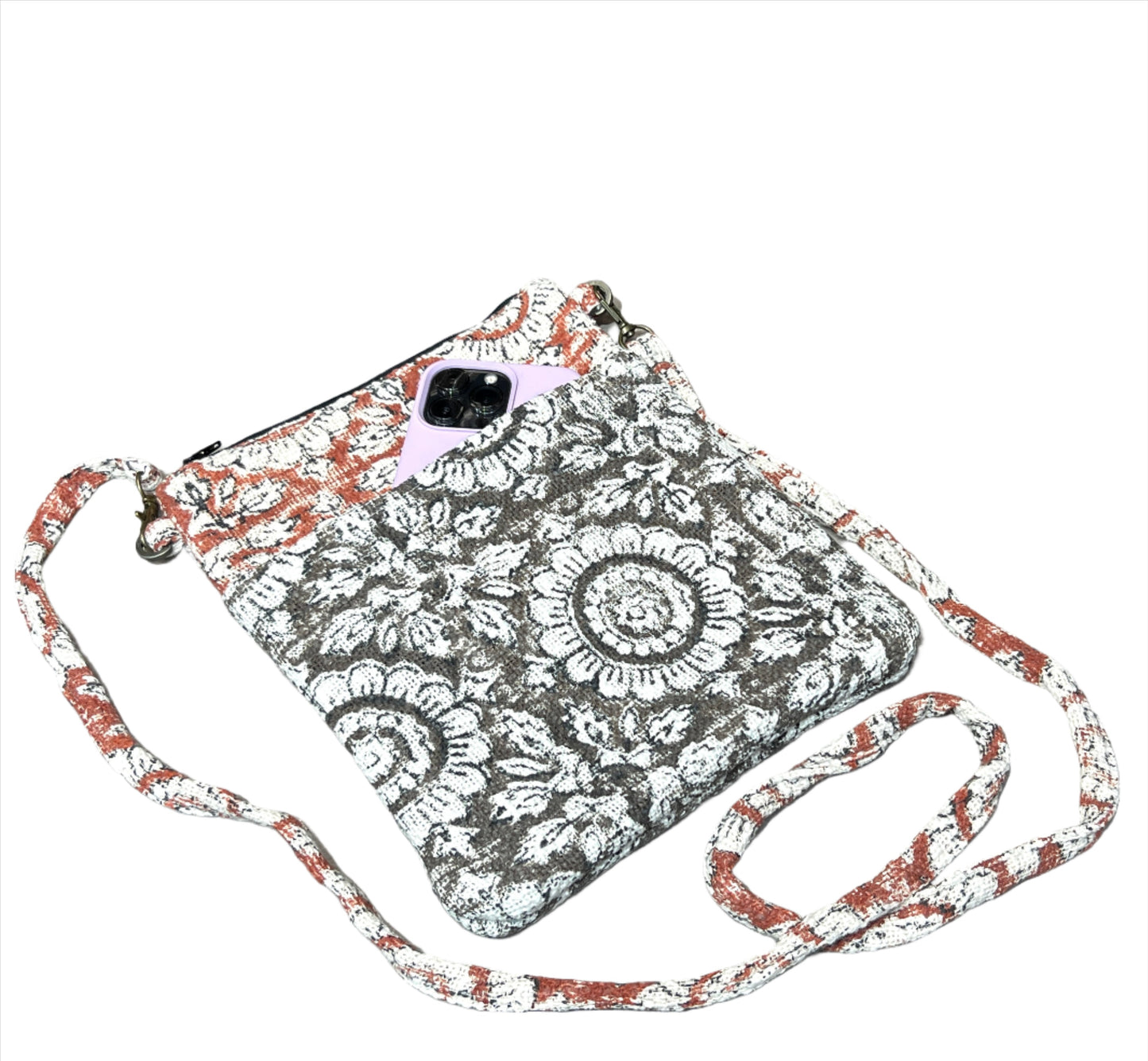 Flower Block Print Passport Bag