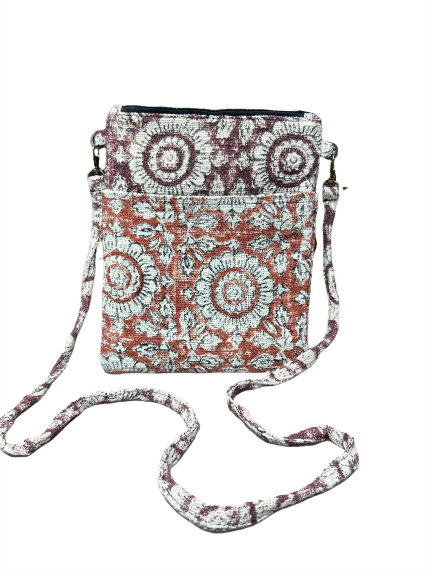 Flower Block Print Passport Bag