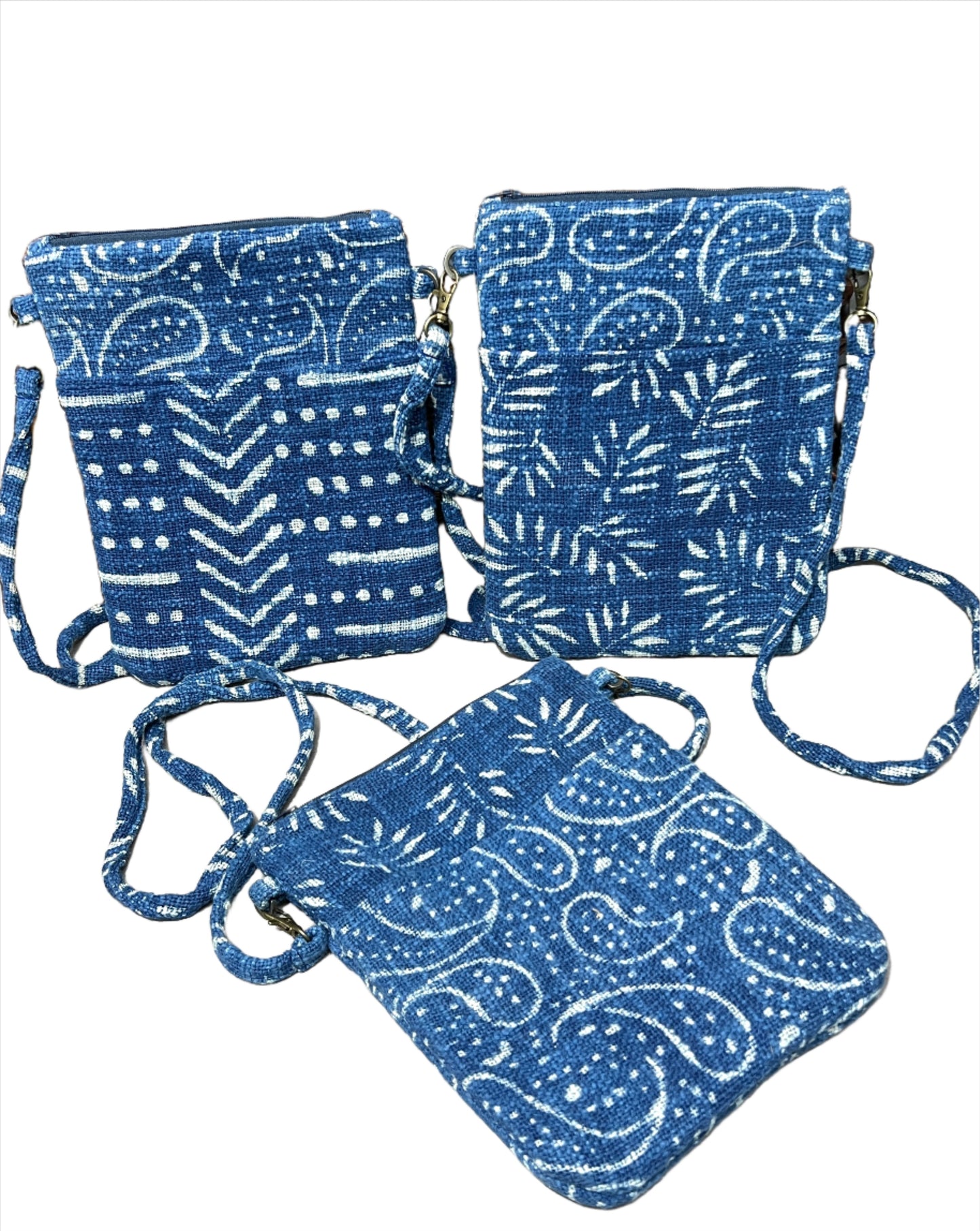 Natural Indigo Block Print Passport Bag