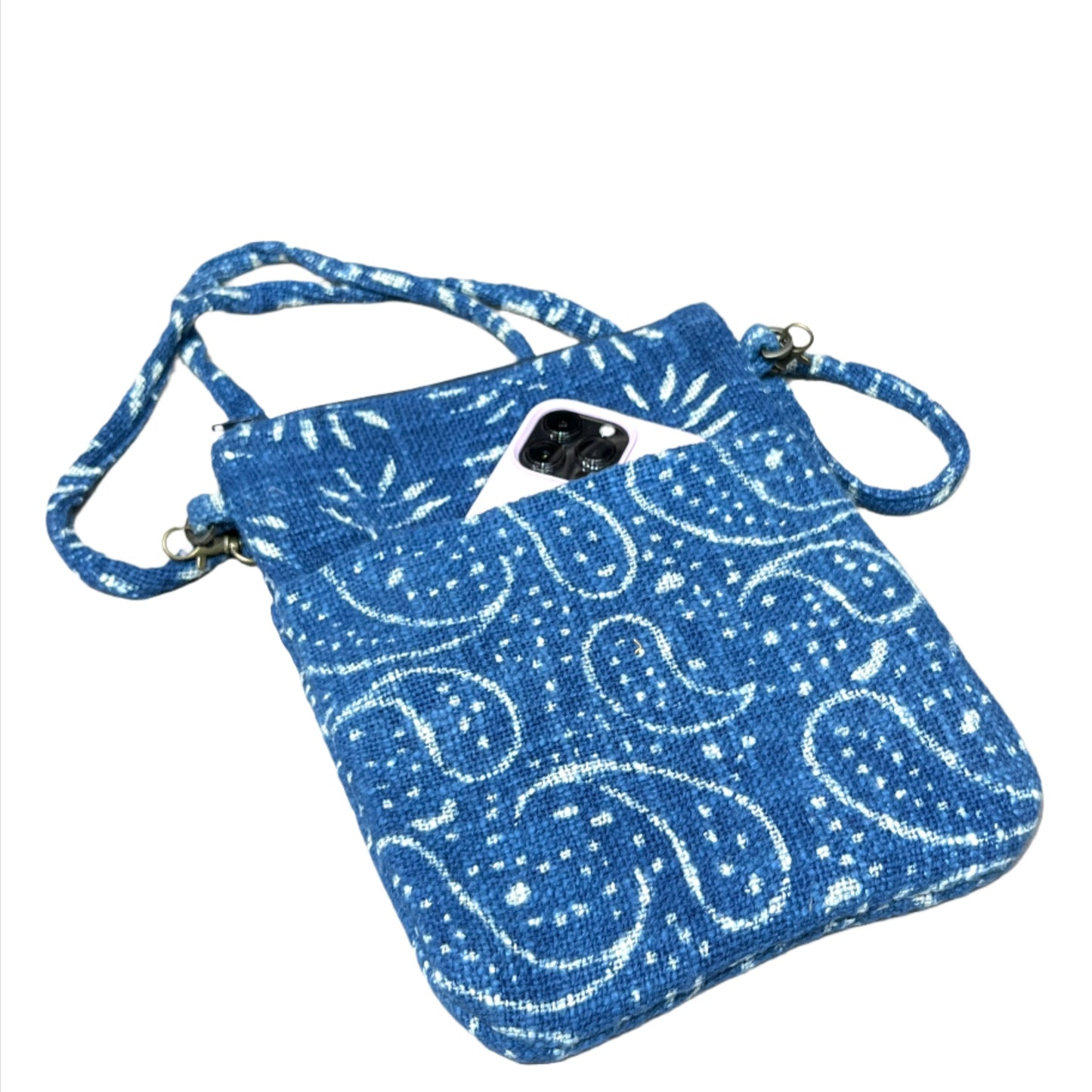 Natural Indigo Block Print Passport Bag