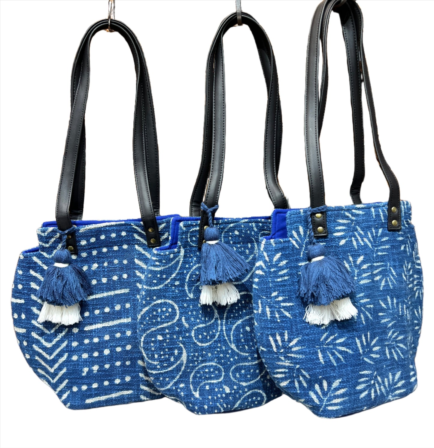 Natural Indigo Block Print Tassel Bag