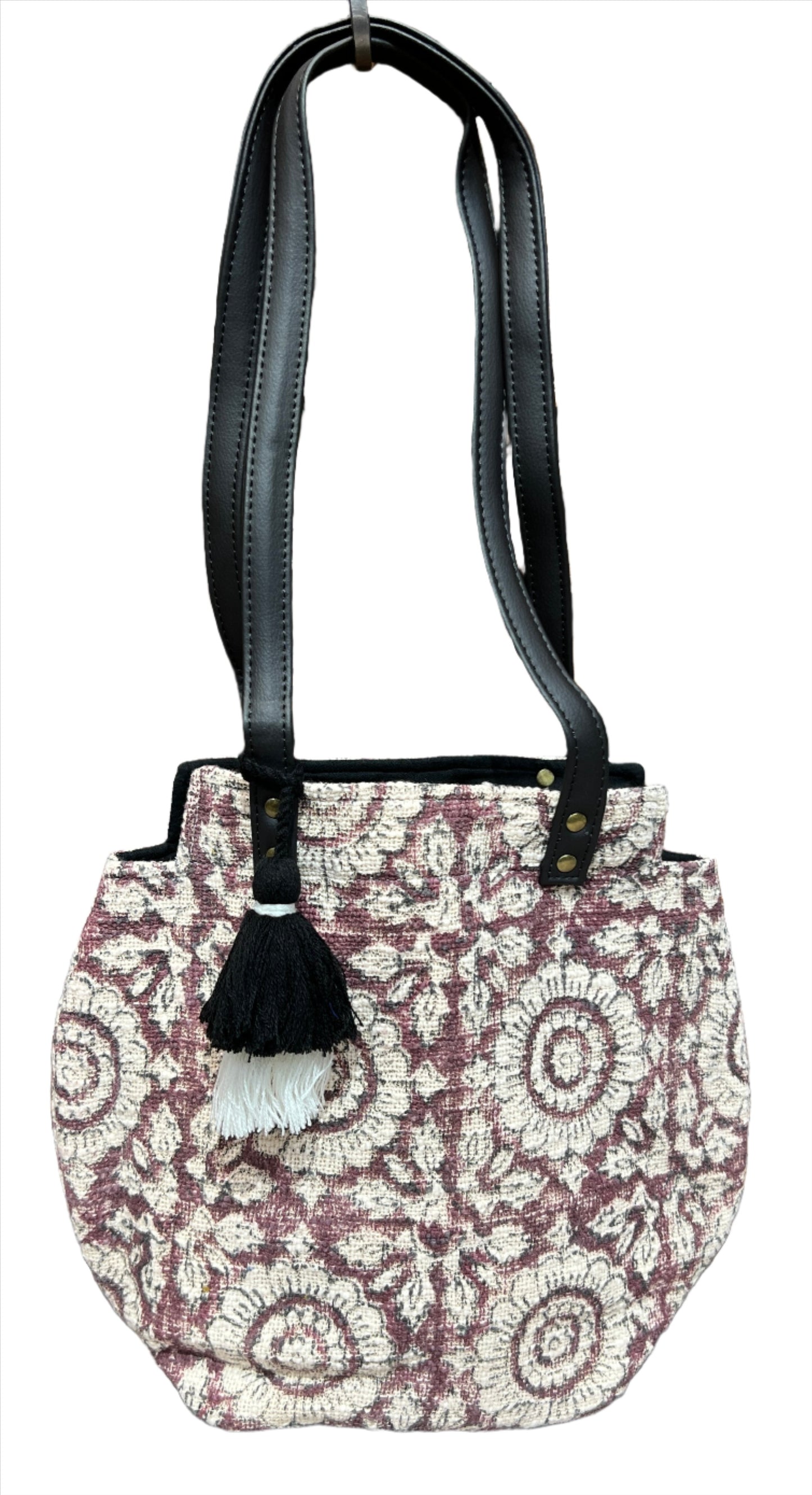 Flower Block Print Tassel Bag