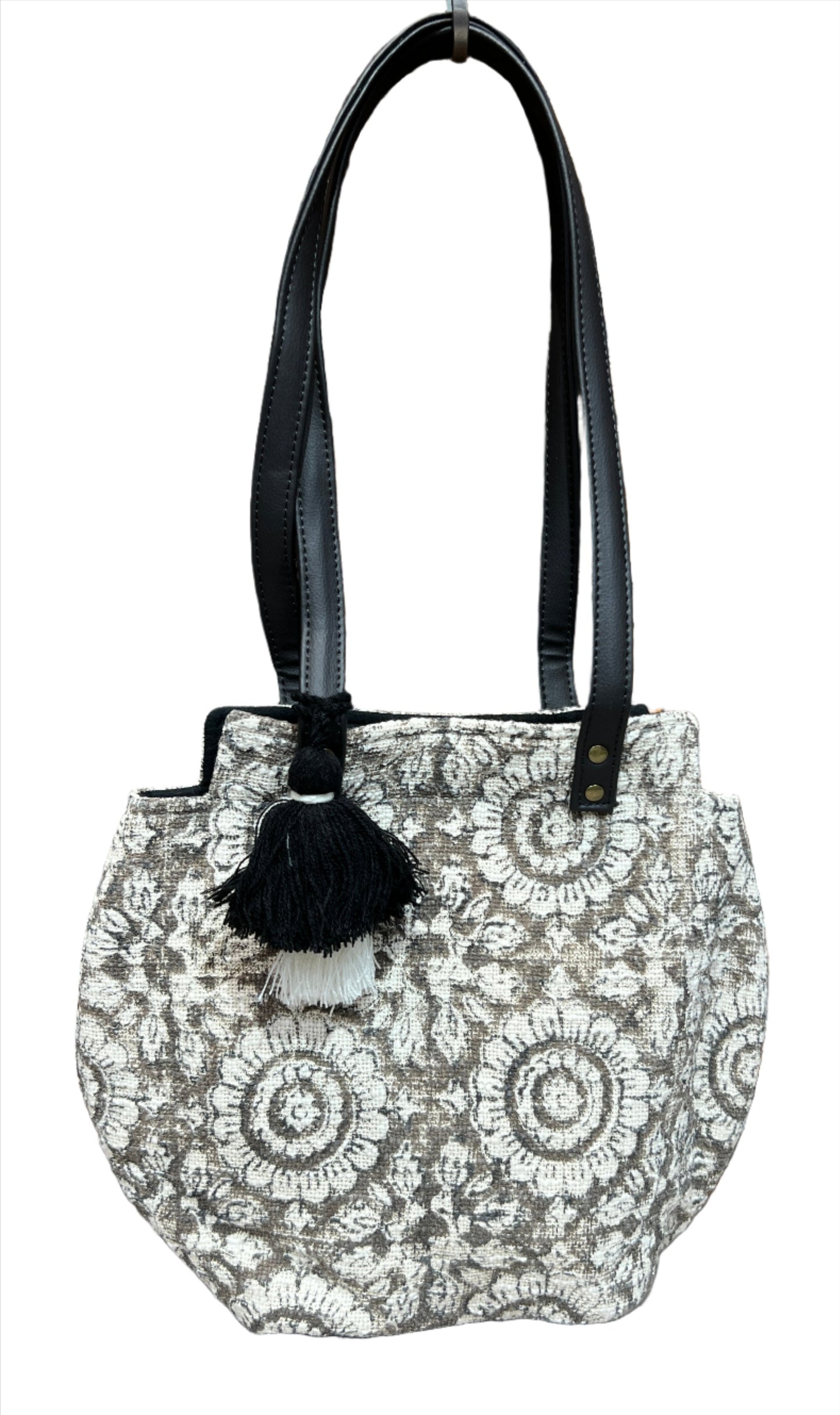 Flower Block Print Tassel Bag