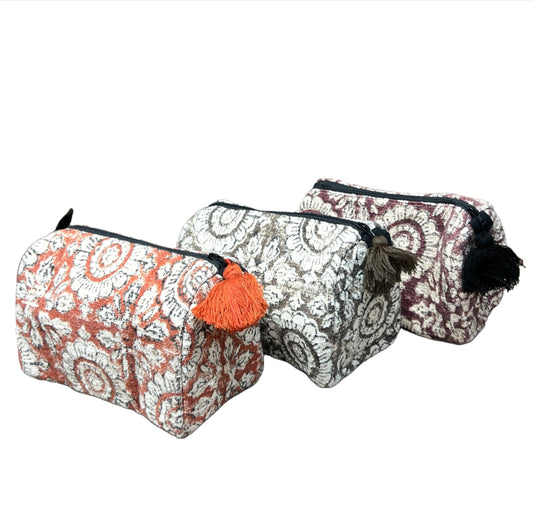 Flower Block Print Make up Bag