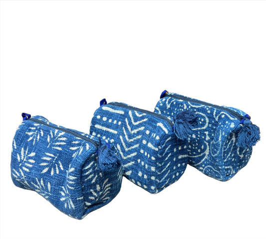 Natural Indigo Block Print Make up Bag