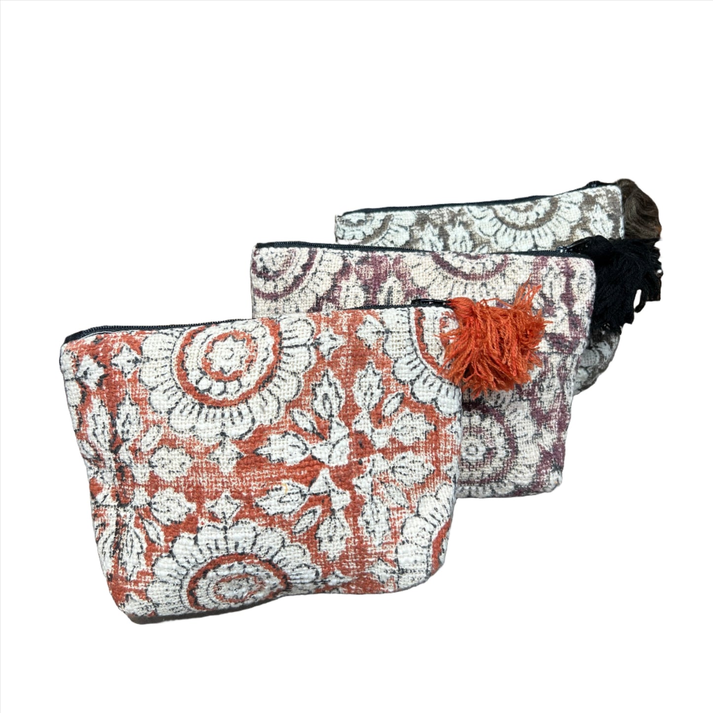Flower Block Print Zipper Pouch