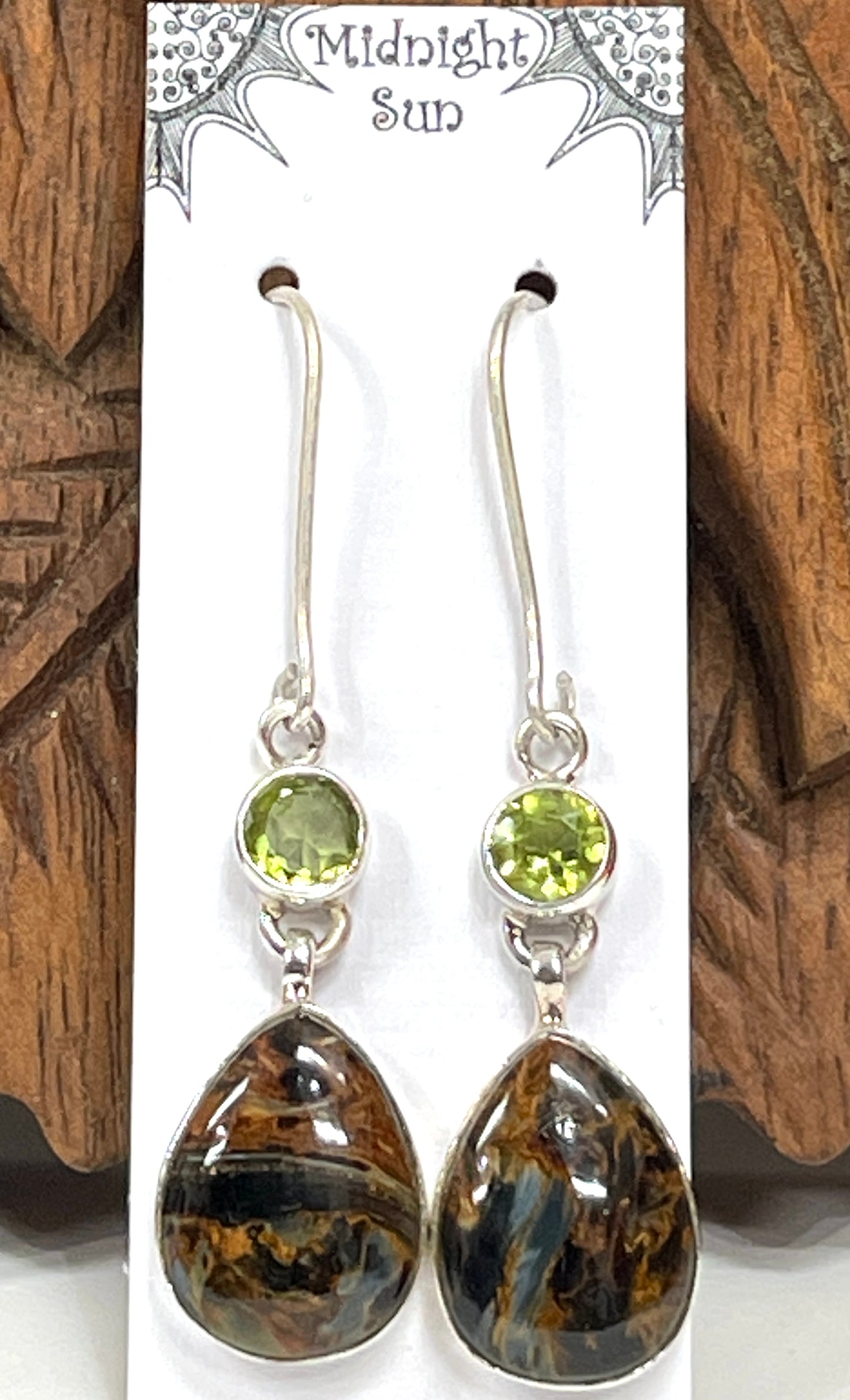 Sterling Multicolor Pietersite & Peridot Earrings