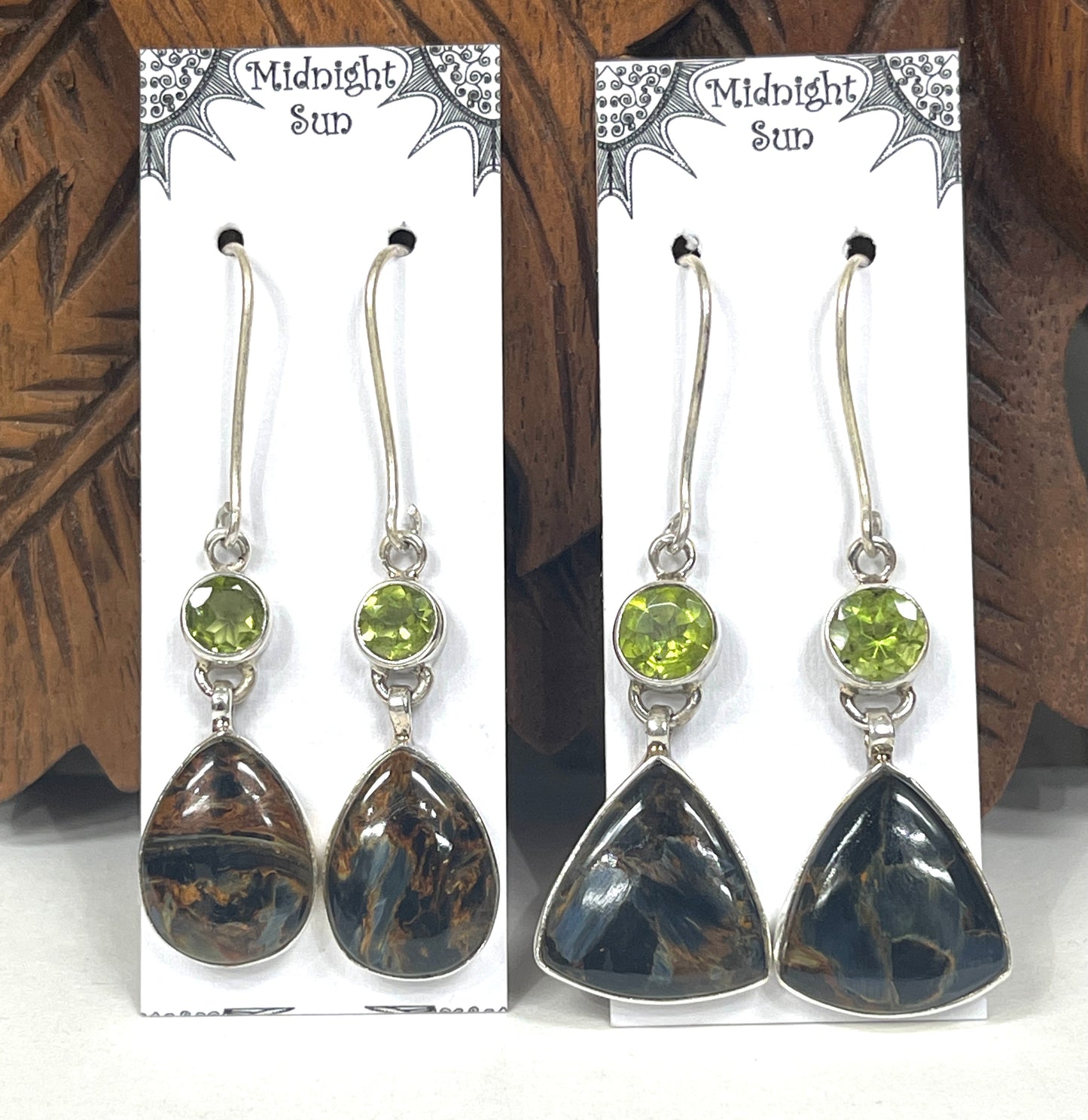 Sterling Multicolor Pietersite & Peridot Earrings