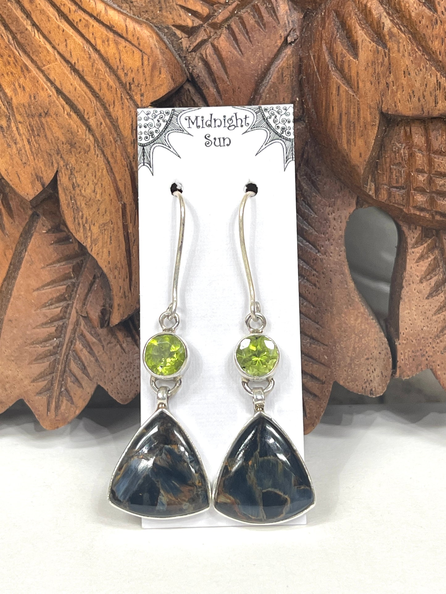 Sterling Multicolor Pietersite & Peridot Earrings