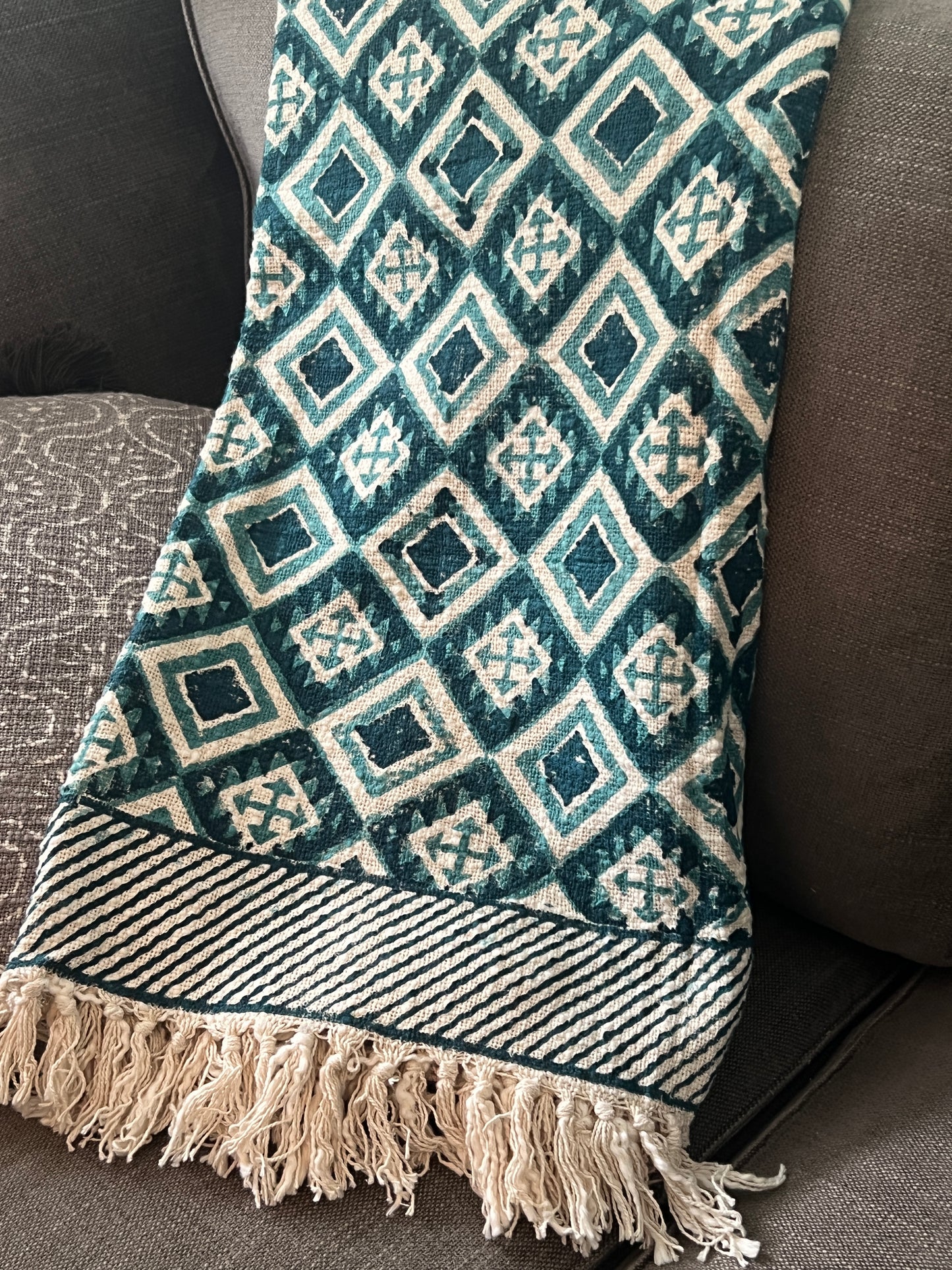 Handloomed Block Print Throw Blanket