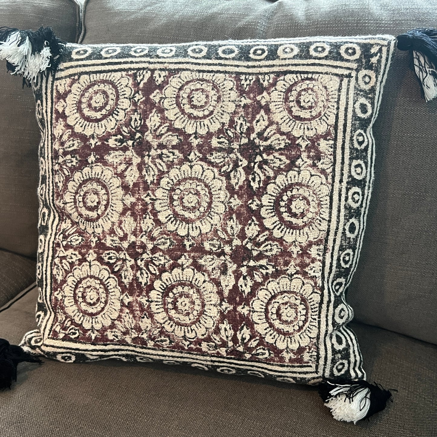 Flower Block Print Throw Pillows | Square