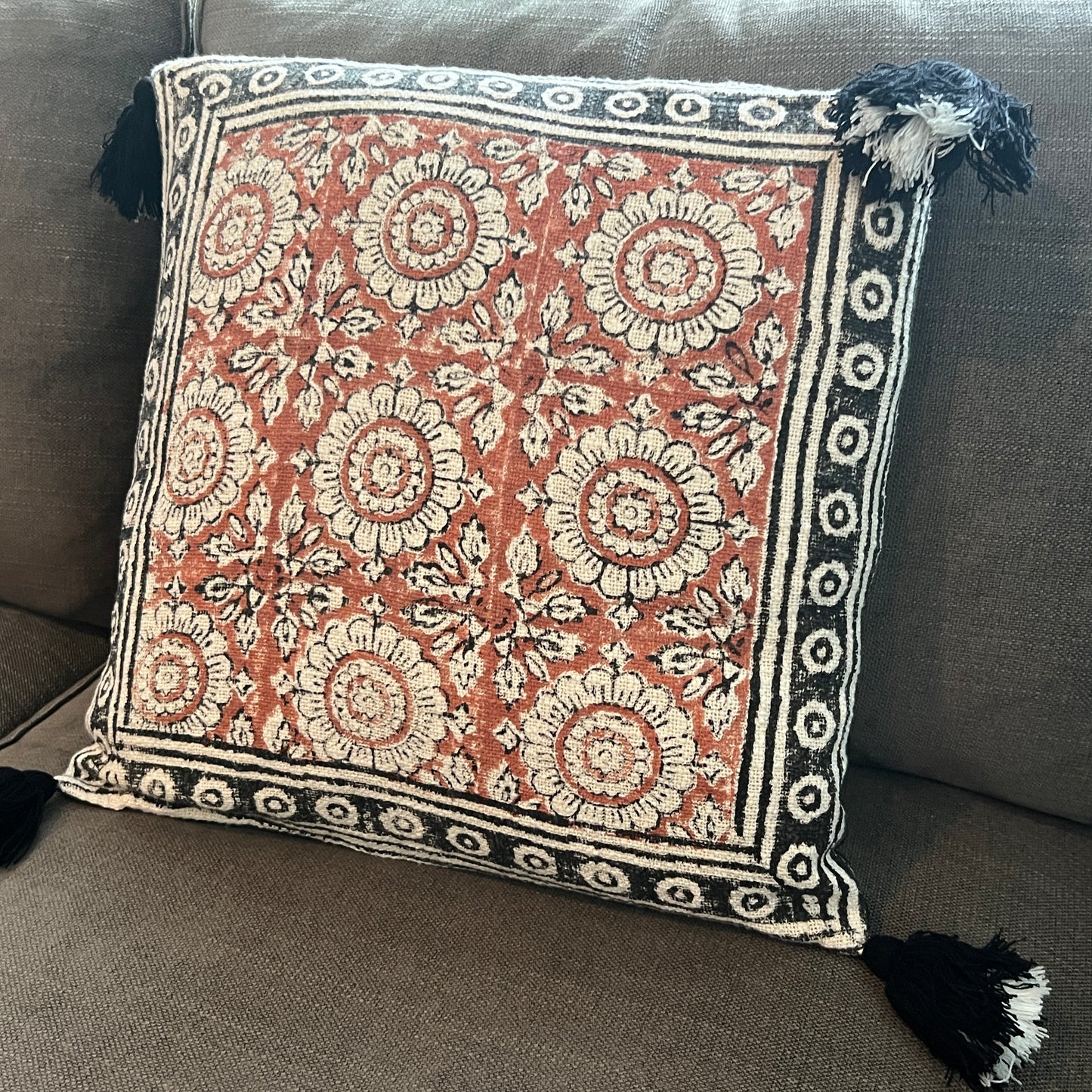 Flower Block Print Throw Pillows | Square
