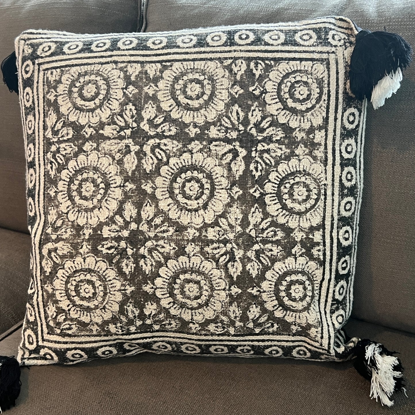 Flower Block Print Throw Pillows | Square