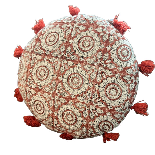 Flower Block Print Throw Pillows | Round