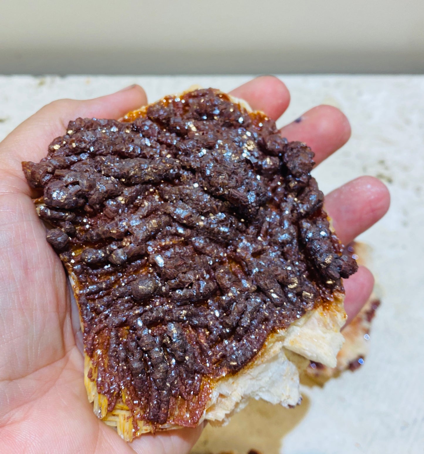 Striking Rare Vanadinite growing on Barite Specimens