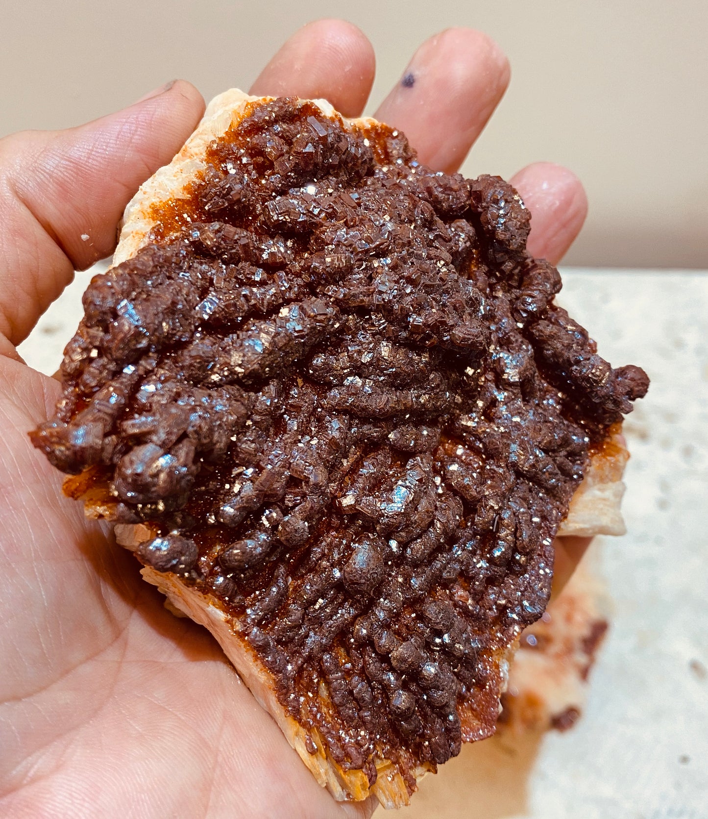 Striking Rare Vanadinite growing on Barite Specimens