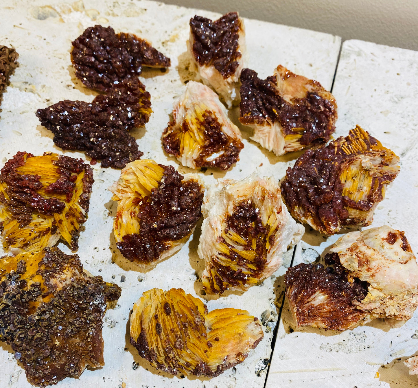 Striking Rare Vanadinite growing on Barite Specimens