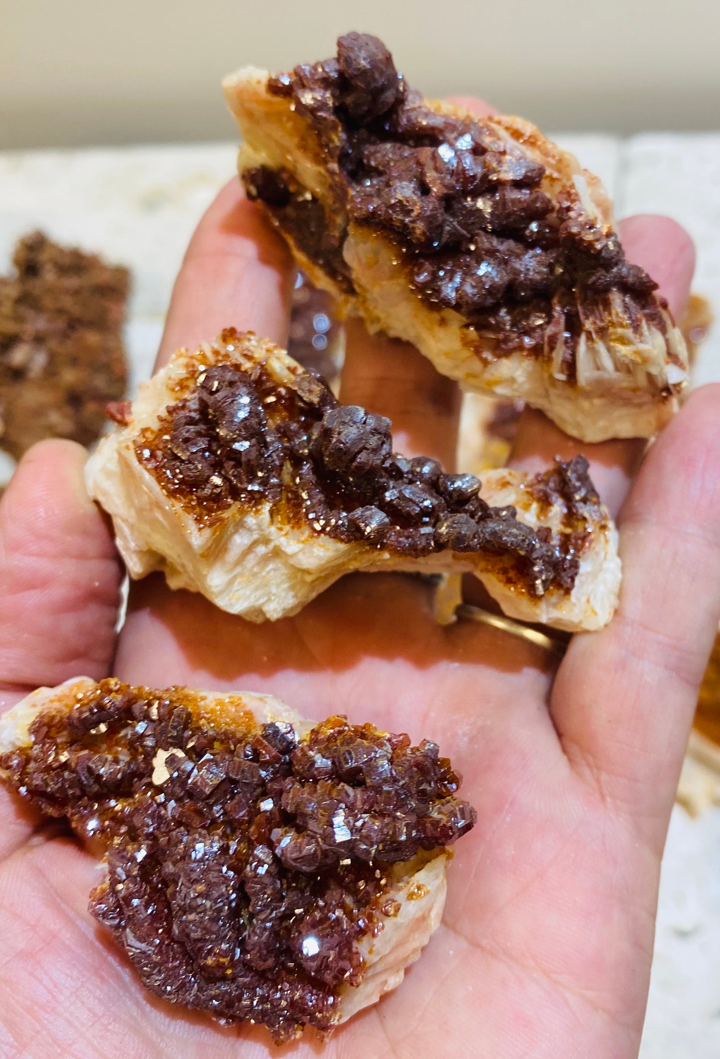 Striking Rare Vanadinite growing on Barite Specimens