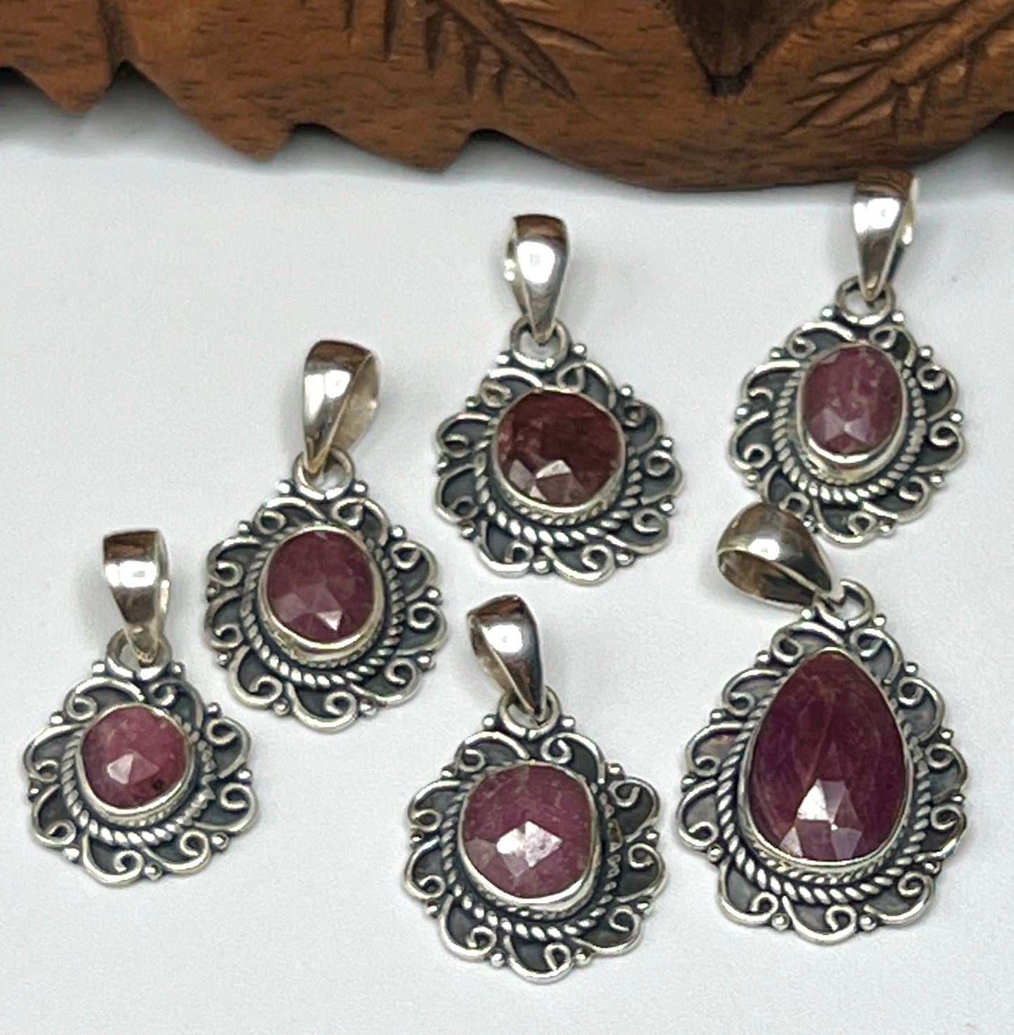 Checker Cut Ruby Pendants