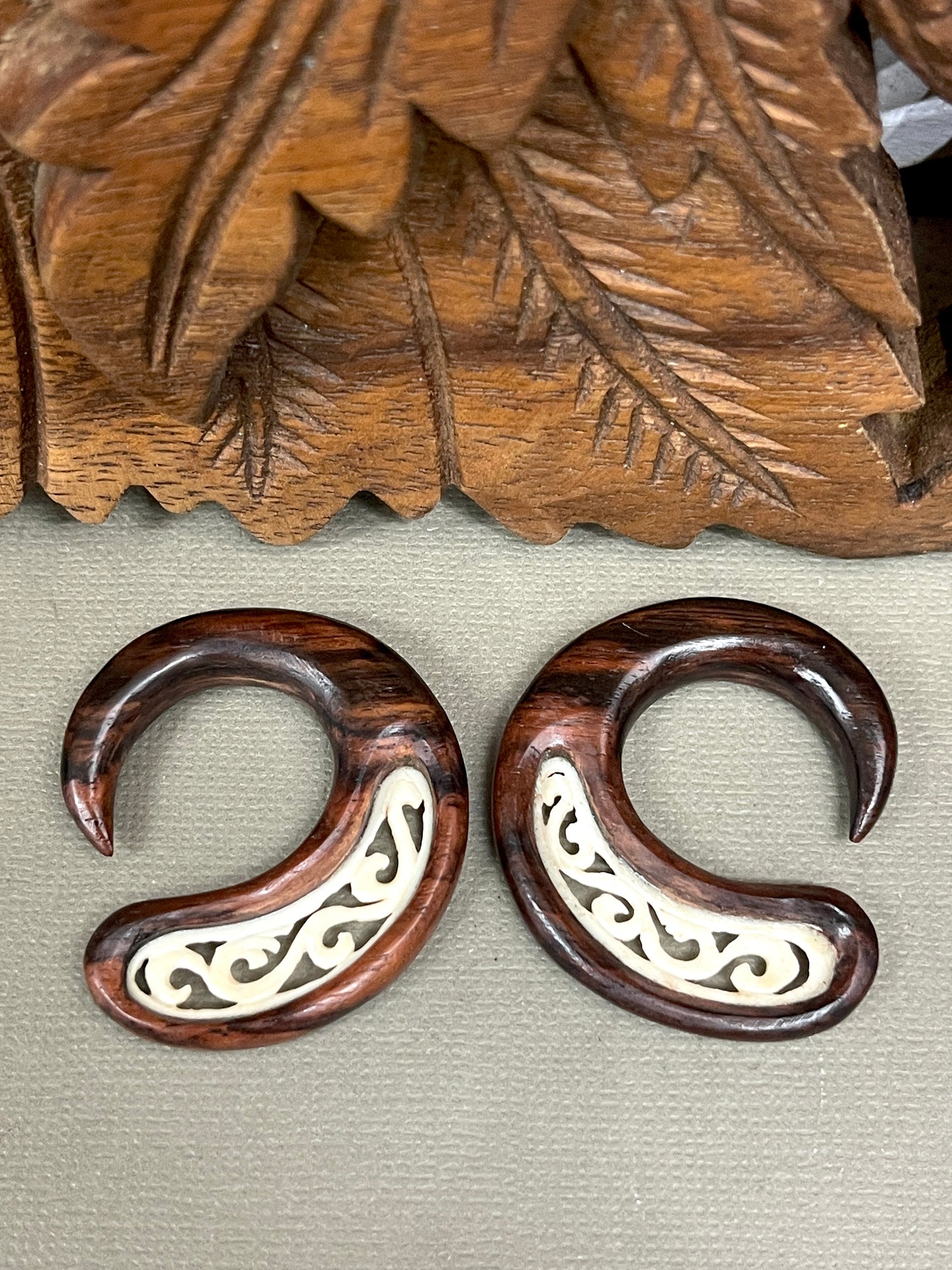 Sono Wood/Bone Gauged Earrings - Available in 0-1/2"