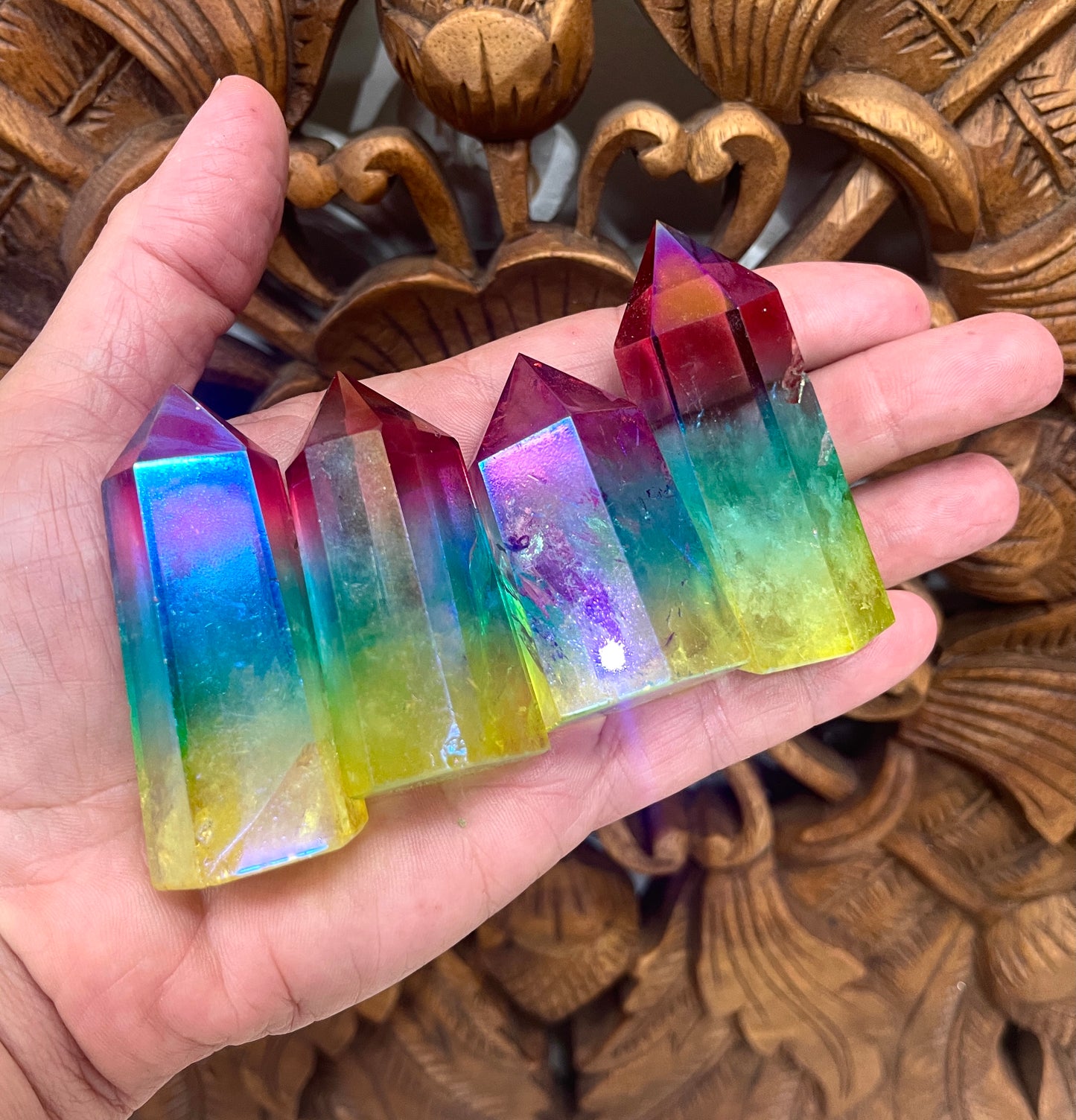 Rainbow Aura Quartz Crystal Towers