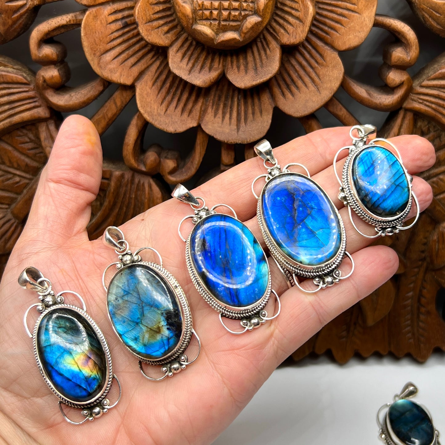 Large Victorian Mirror Labradorite Pendants